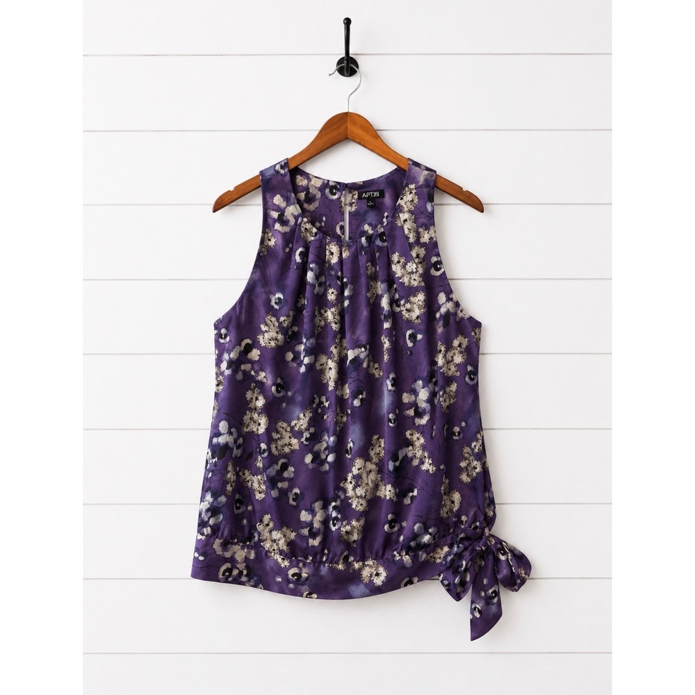 Apt. 9 Purple Floral Side Tie Sleeveless Blouse Size L